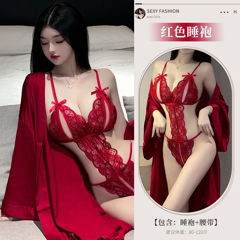 Sexy lingerie lace open crotch free onesie sexy temptation uniform perspective hollow