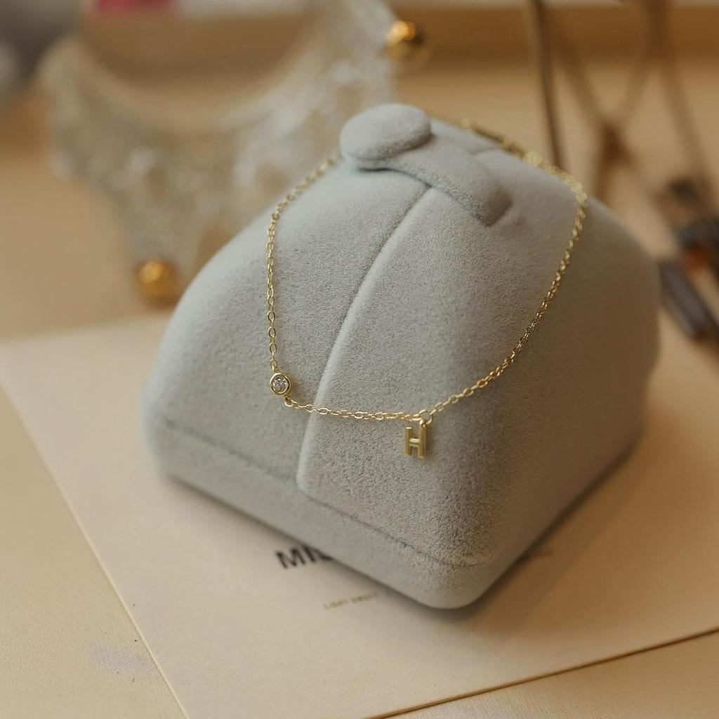 S925 Sterling Silver Letter H Diamond-Embedded Mini Bracelet Women's Simple All-Match Niche Temperament High-Grade Bracelet