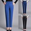Women's Spring and Summer Models Plus Size Solid Colour Thin Section Elastic High Waist Jeans Casual Straight Trousers