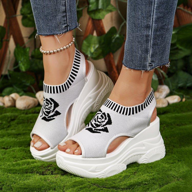 Сандалии на платформе с танкеткой большого размера для женщин, плетеные, дышащие, с открытым носом, эластичная стелька, легкие и удобные сандалии
