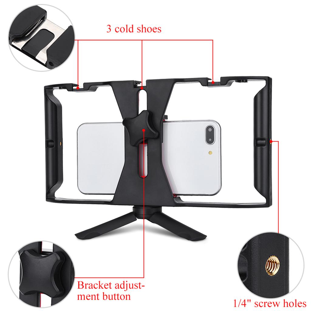 Dual Hanlde Handheld Phone Adjustable Stabilizer Support Recording Rig with Tripod