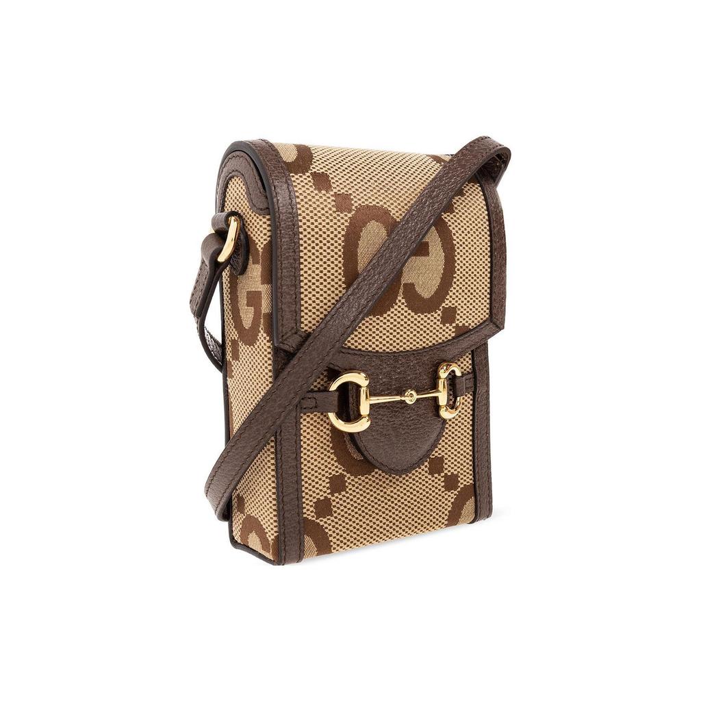 Gucci Мини-сумка через плечо Umbo GG, Бежевый холст Эбони с отделкой из коричневой кожи, Золотая фурнитура, Унисекс для ежедневных покупок, путешествий 625615-UKMBG-2572
