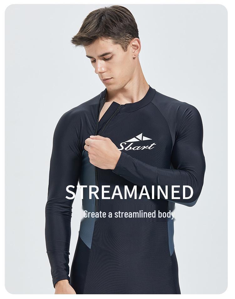 Men's Long Sleeve Quick-Dry Tight-Fit Swimsuit: Sun Protection, High Elasticity, Breathable, No Chest Pad, Perfect for Travel and Vacation.