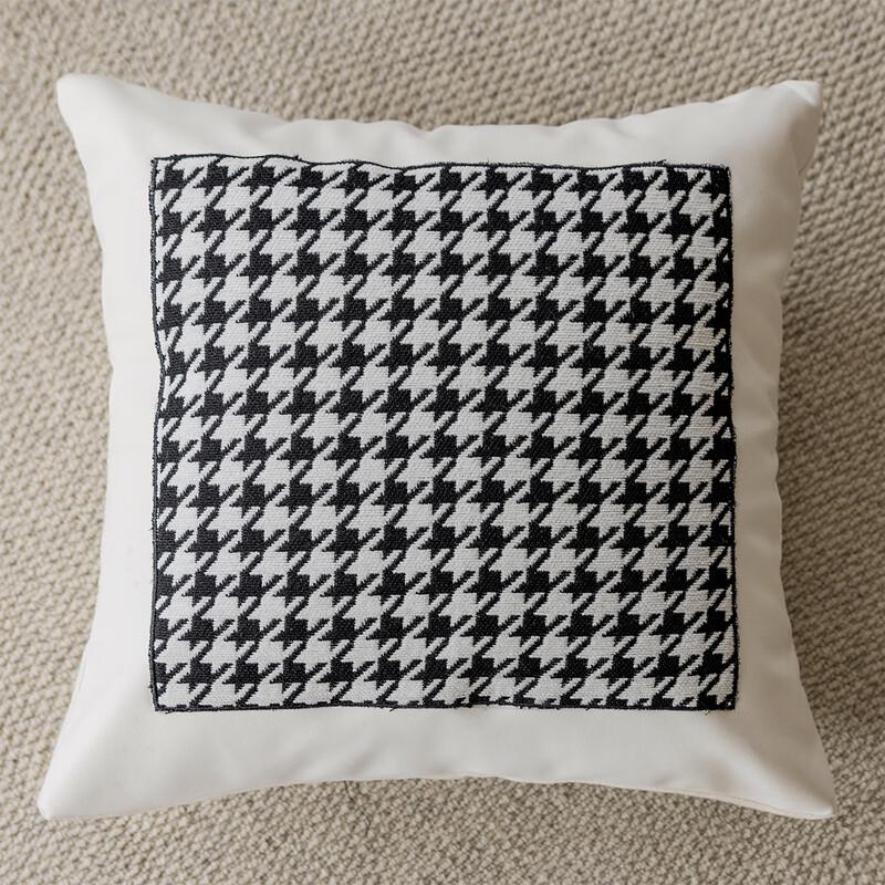 Embroidered Houndstooth Patchwork Sofa Pillow