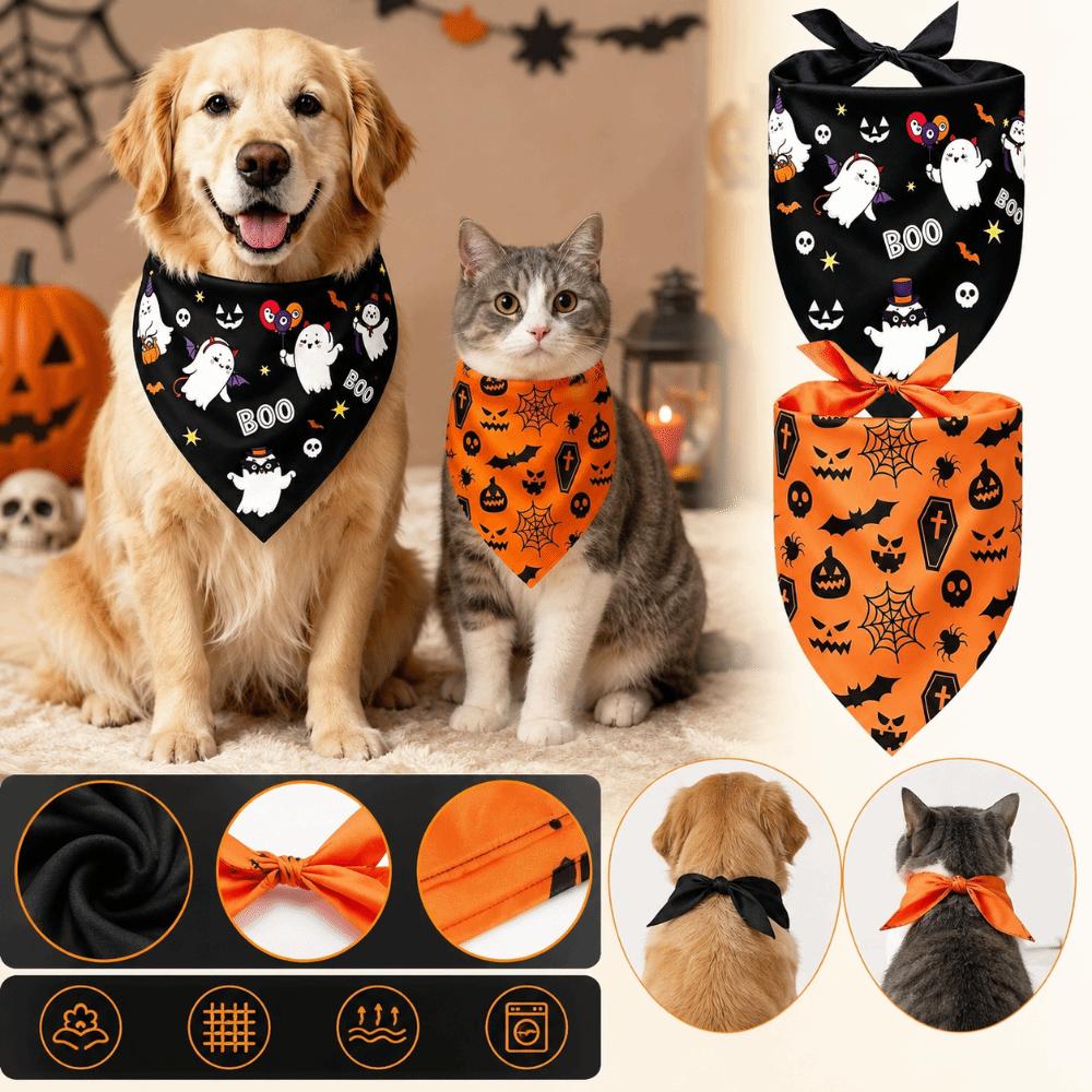 Cute Dog Triangle Scarf Pumpkin Print Cat Saliva Towel Pet Holiday Bib Pet Costumes