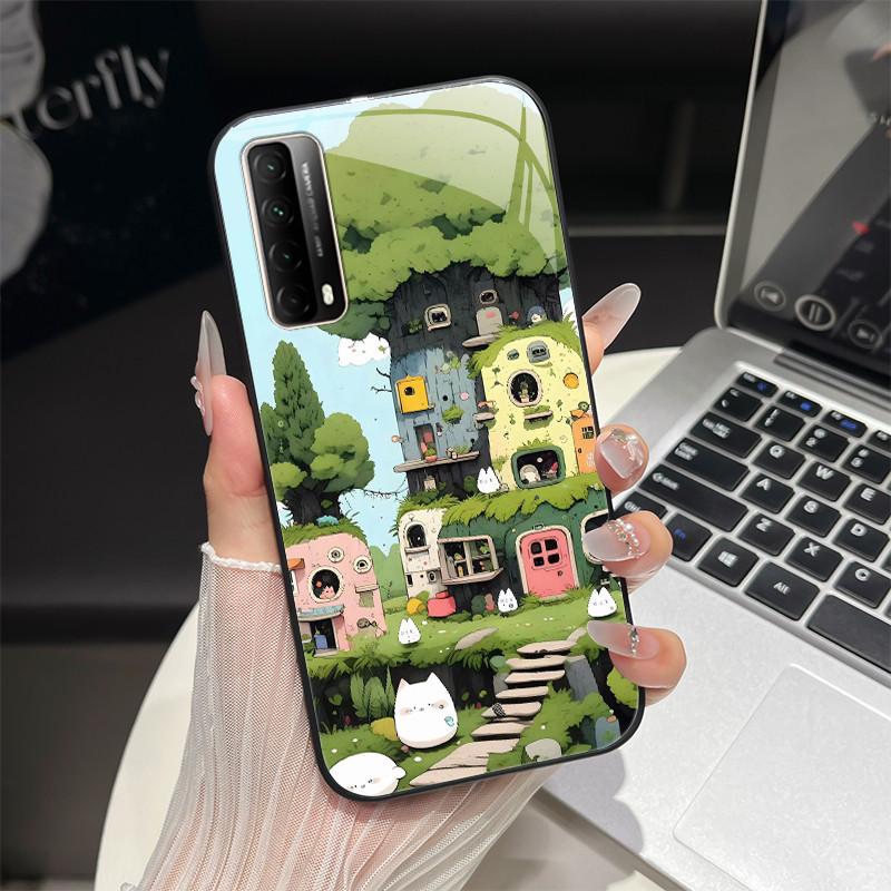 For Huawei P Smart 2021 Phone Case Trendy Fantasy Design Tempered Glass Bumper For Huawei Y7A PPA-LX3 PPA-LX1 PPA-LX2 Back Cover