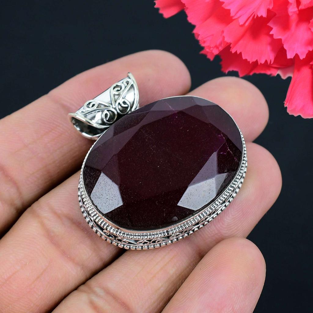 Подвеска из рубинового драгоценного камня, твердая подвеска из стерлингового серебра 925 пробы, ювелирный подарок для унисекс