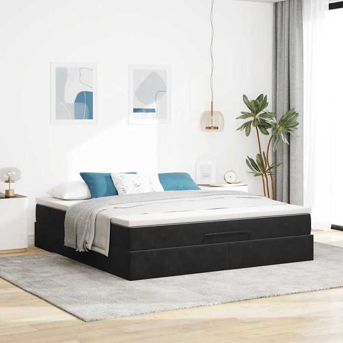 VidaXL Ottoman Bed Frame with Mattress Black 180x200 Cm Velvet 3311203