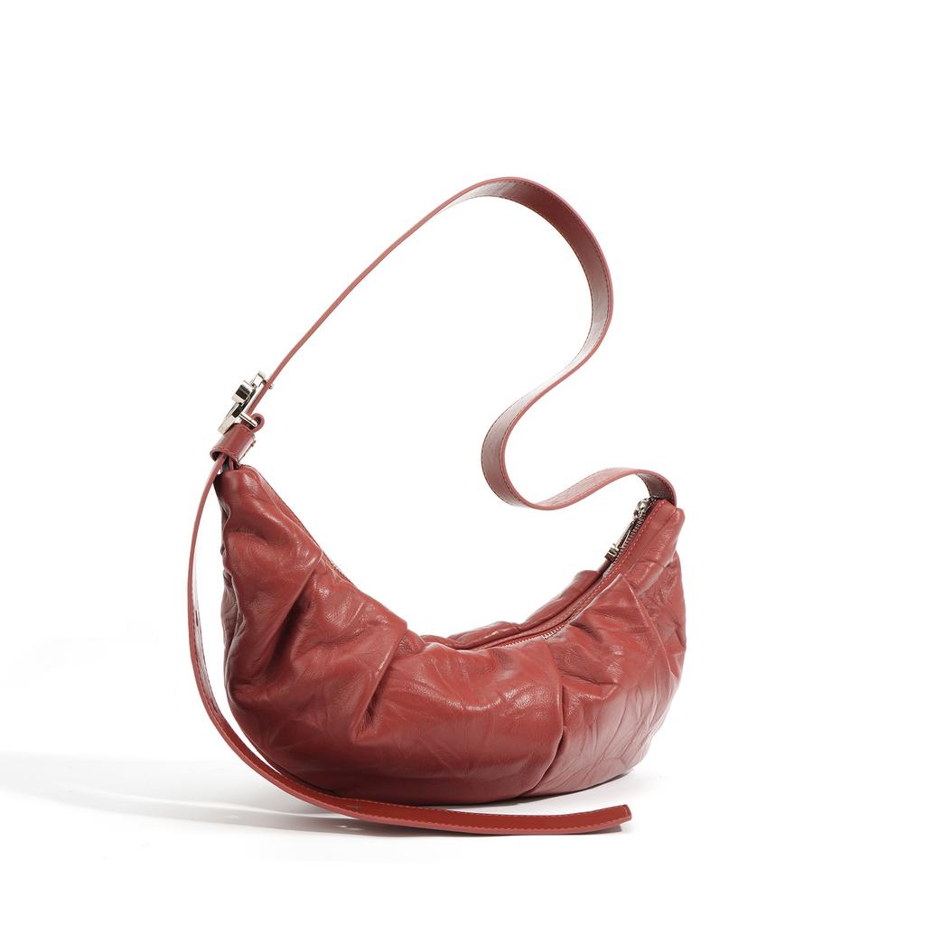 Нишевый дизайн минималистичный стиль текстура коровьей кожи сумка-круассан универсальная повседневная сумка для поездок на работу натуральная кожа женская сумка