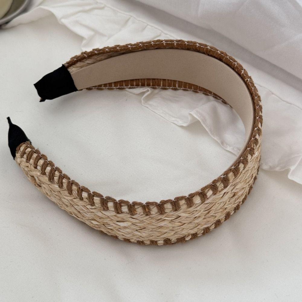 Wide Edge Straw Weave Headband Bohemia Vacation Style Raffia Grass Hairband Hairband Korean Style Bohemian Style Hair Hoop Girls