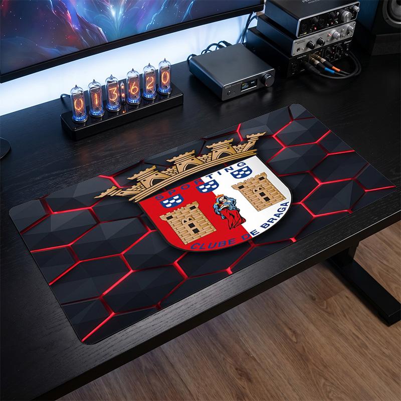 Braga FC Theme Pattern Mouse Pad, Soccer Logo Design XXL Gaming Desk Mat Non-Slip Computer Mouse Pad