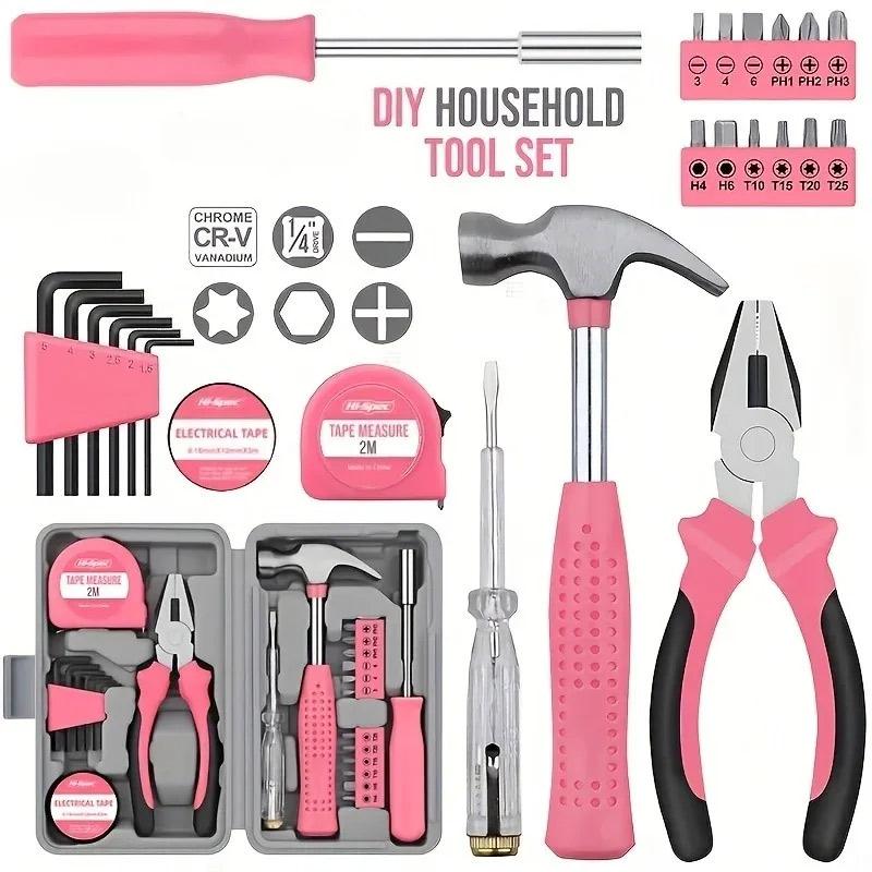 13/24 Piece Pink Multifunctional Hardware Tool Set Pliers Screwdriver Home Repair Toolbox Combination Set Repair Kit Hand Tool
