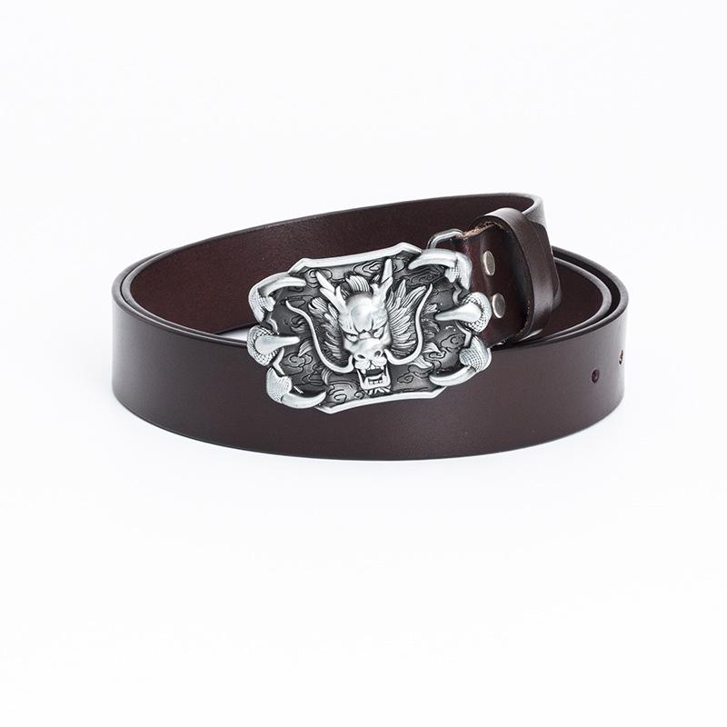 Мужской кожаный ремень из коровьей кожи с автоматической пряжкой и тотемом китайского зодиака – Повседневный молодежный стиль