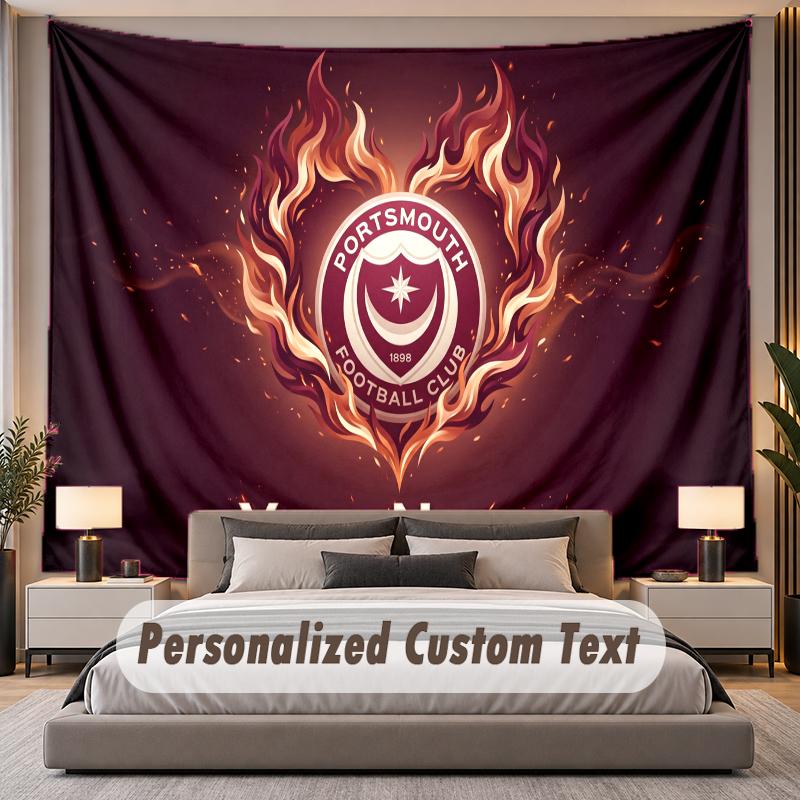 Custom Name Text Tapestry Portsmouth FC Personalized Polyester Wall Tapestry For Bedroom And Room