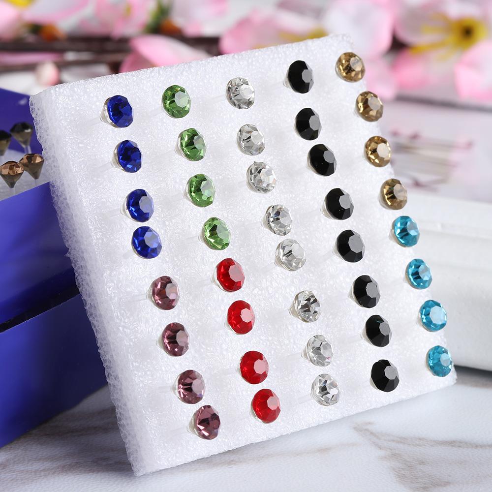 20 Pairs/40 Pcs Pin Crystal Earring Clear Colorful Crystal Ear Studs Rhinestone Jewelry
