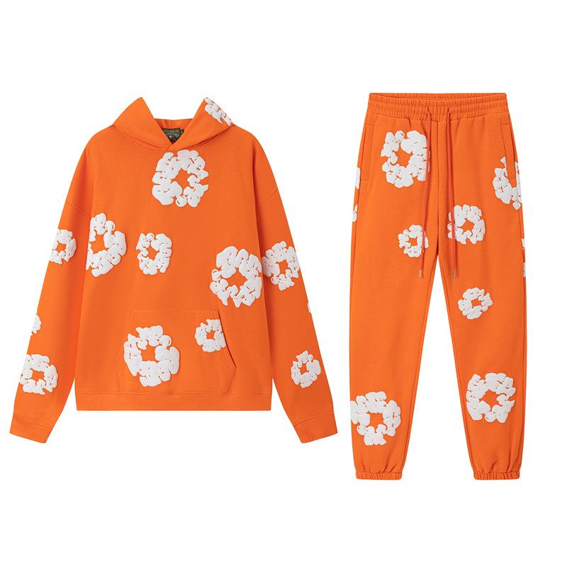 Джинсовые слезы Капок Пена Принт Американский стиль Комплект из толстовки и спортивных штанов для пары