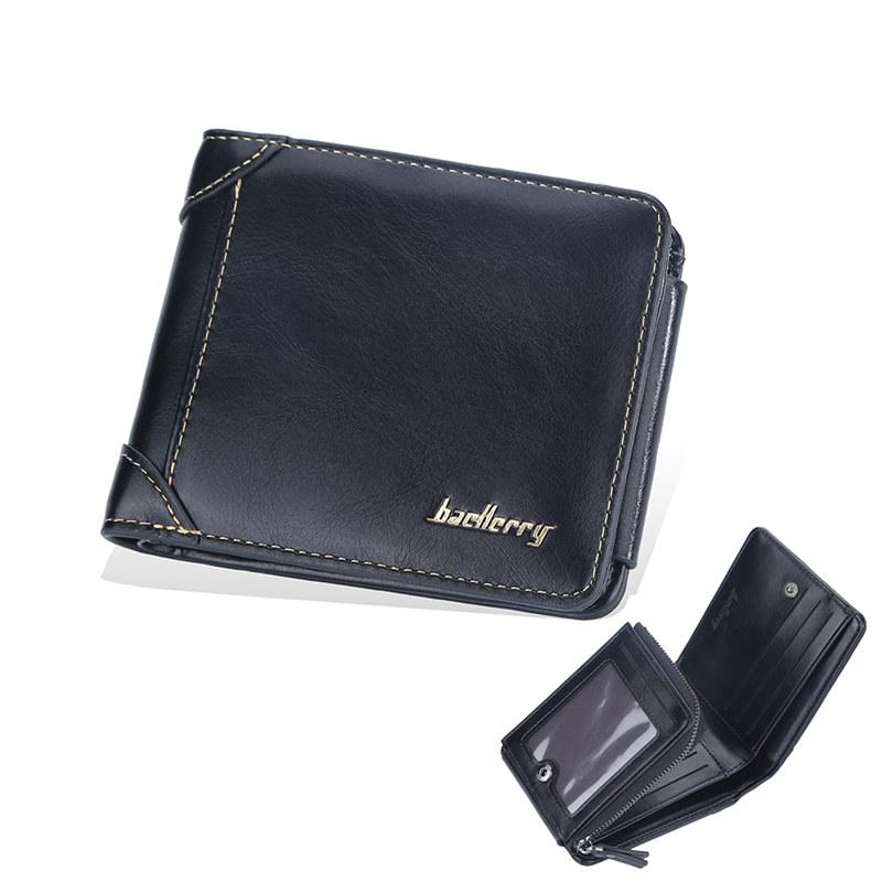 Baellerry Men Short Wallets Fashion Design Artificial Leather Trifold Wallet Business Vintage Card Holder Purse