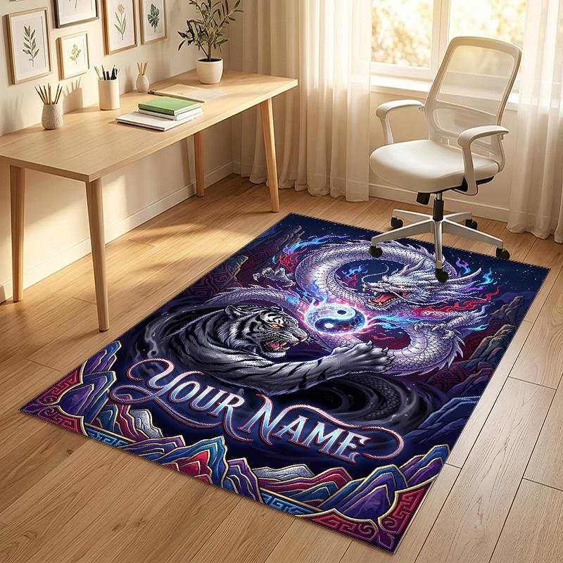 Dragon Castle Theme Soft Crystal Velvet Rug Custom Name & Text Print Non Slip Floor Rug for Bedroom Living Room