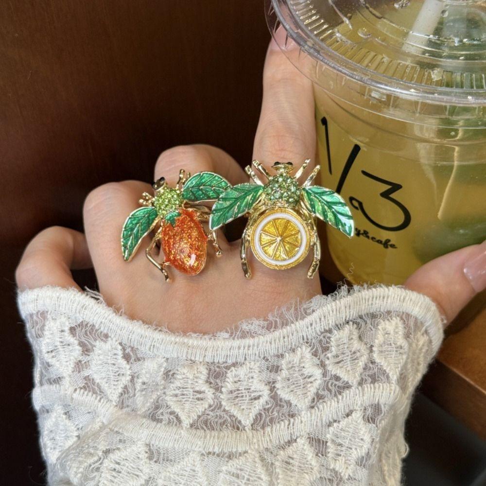 Geometric Insect Drip Oil Ring Korean Style Chunky Enamel Ring Personality Enamel Fruit Ring  Gift