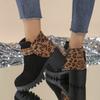 Large Size Leopard Print Martin Boots for Women's Autumn and Winter New Style Thick Heel Side Zipper High-top Short Boots for Women