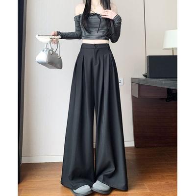 Универсальный костюм, широкие брюки для женщин, летние, новый стиль, высококачественные драпированные свободные маленькие повседневные прямые брюки, юбка