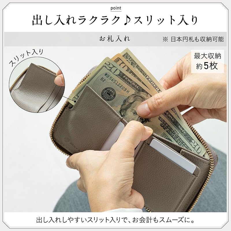 [Неровность] женский кошелек бифолд мини-кошелек компактный круглый на молнии натуральная кожа (серый)