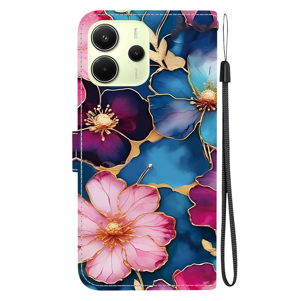 Для Xiaomi Redmi Note 14 4G (164,84мм) Кожаный чехол-кошелек с принтом, подставка, чехол для телефона с ремешком