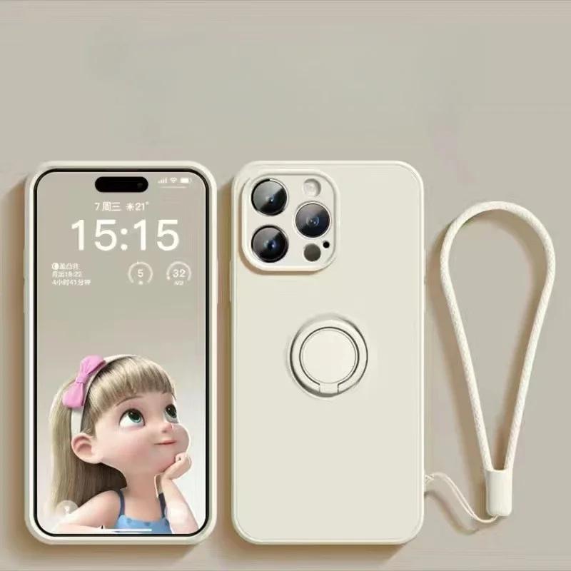Мягкий силиконовый чехол для iPhone 16 15 Plus 13 12 Mini 14 11 Pro Max XS XR с кольцом-держателем и магнитным ремешком на запястье, защитный чехол