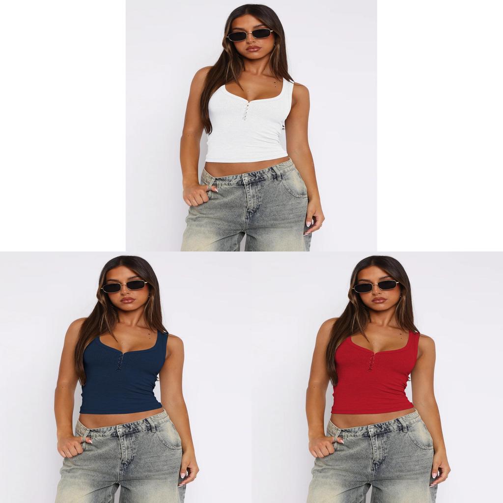 American Sexy Girl Low U Neck Sleeveless Top With Ribbed Fabric For Summer Party Wear