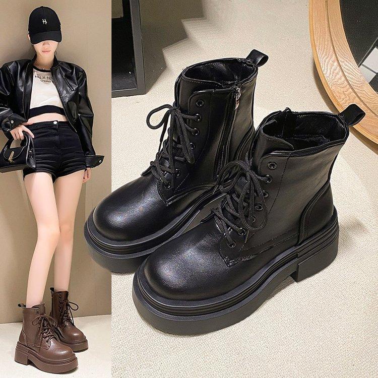 Осенние и зимние сапоги с толстой подошвой, увеличивающие рост, женские, столетние, бархатные, короткие сапоги в английском стиле, тонкие сапоги, зимние сапоги из хлопка