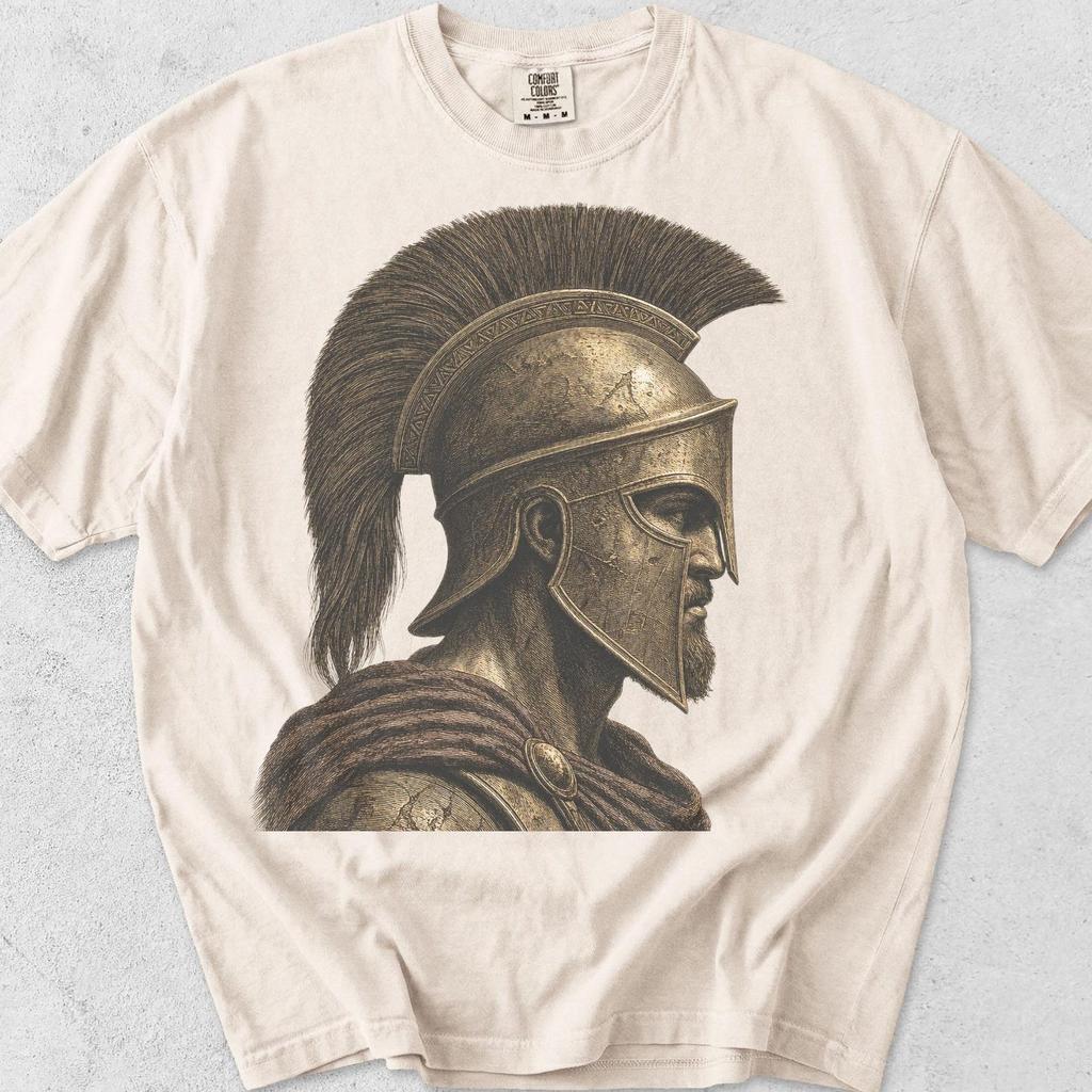 Spartan Warrior Profile Shirt, Vintage Etching Graphic Tee, Comfort Colors Cotton