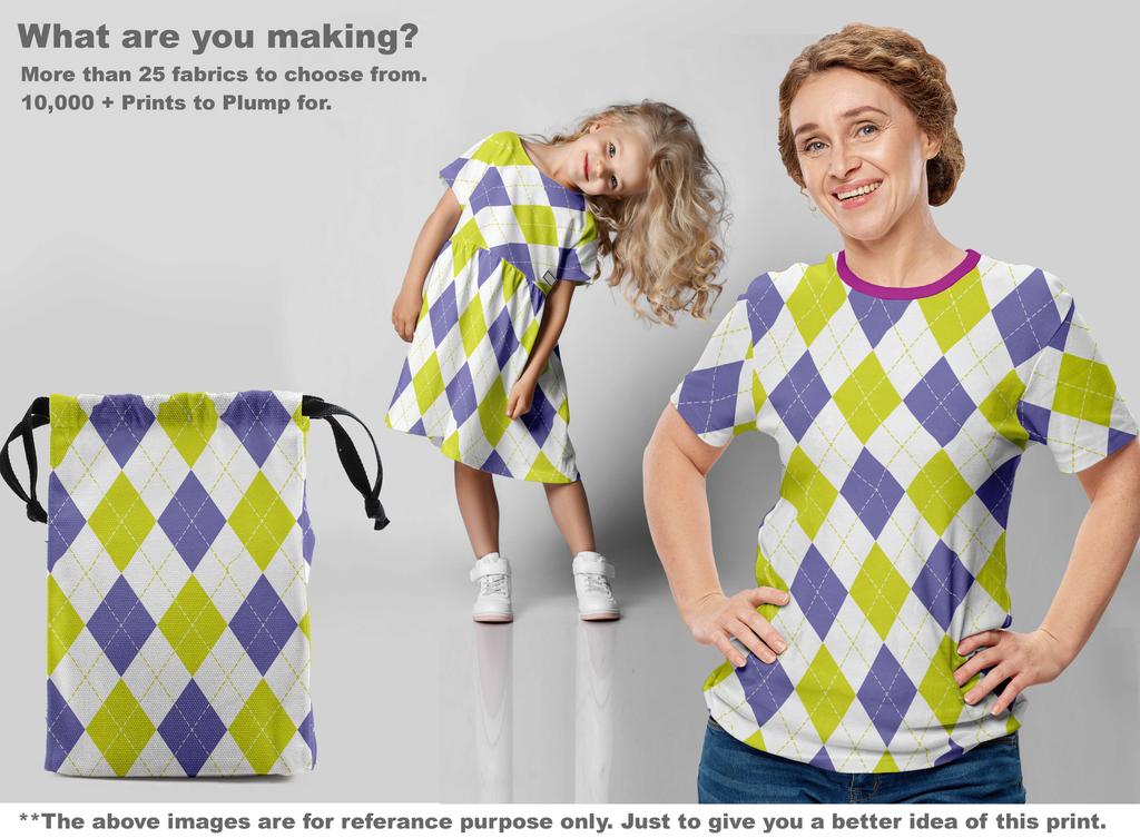 oneOone Cotton Flex Lime & Blue Fabric Check Argyle Dress Material Fabric Print Fabric By The Yard 40 Inch