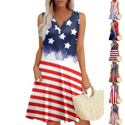 Женские летние платья Свободные сарафаны без рукавов с V-образным вырезом Платье с карманами