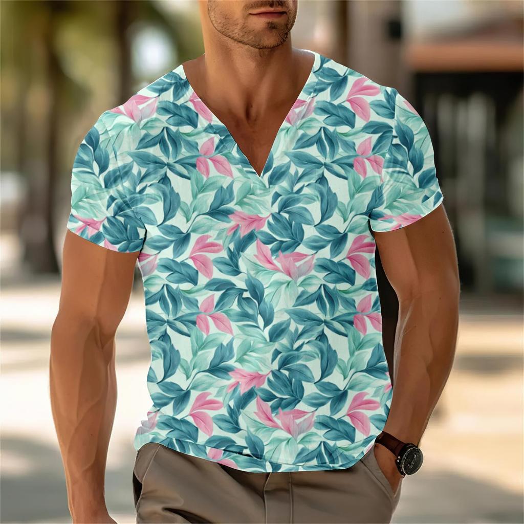 Мужской повседневный топ с V-образным вырезом и короткими рукавами, свободный повседневный модный топ для отдыха