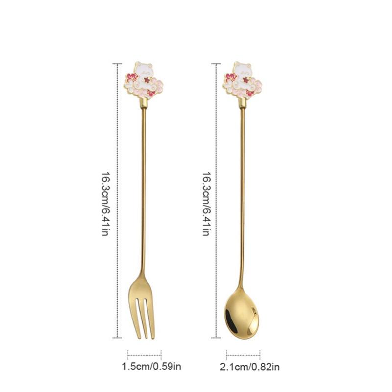 Ложка для перемешивания из нержавеющей стали 304, вилка, позолоченная кофейная десертная ложка с котом звездного неба