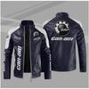 Men's PU Leather Winter Can-am  Logo Fashion Motorcycle Bomber Zipper Long Sleeve Jacket Outwear Keep Warm Male Coat