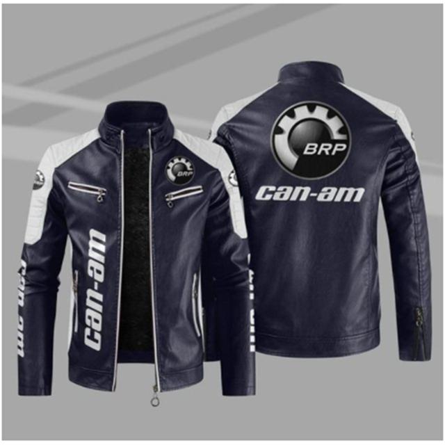 Men's PU Leather Winter Can-am Logo Fashion Motorcycle Bomber Zipper Long Sleeve Jacket Outwear Keep Warm Male Coat