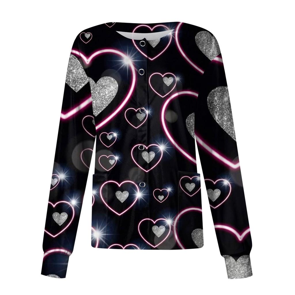 Женский повседневный однобортный однобортный костюм с длинными рукавами и принтом на День святого Валентина, топ-кардиган