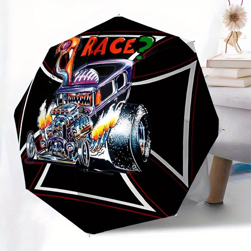 Dragster Race Car with Fiery Engine - Cool Automotive ArtworkUmbrella, Portable 3-Fold Compact Umbrella for Men & Women Gift