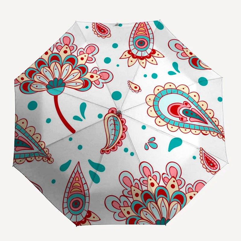 Bohemian Floral Patterned Fabric-Vibrant Colors for Home DecorUmbrella with Cute Design,Portable 3-Fold Compact Umbrella for Men&Women,Valen