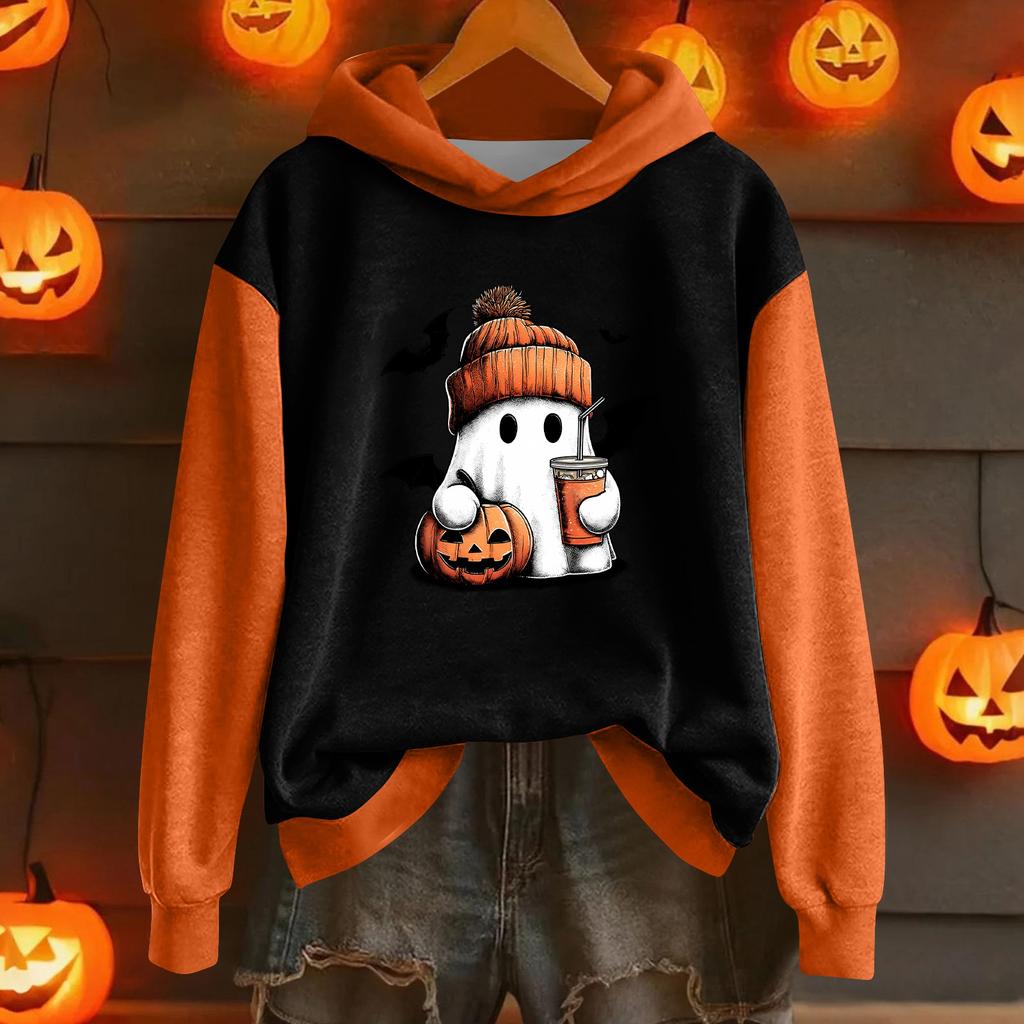 Women's Fashion Lightweight Long Sleeve Pullover With Halloween Print Hoodie