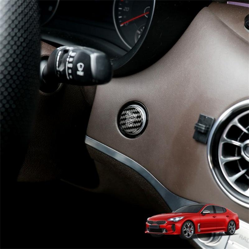For Kia Stinger 2018 Red Real Carbon Fiber One-Key Start Engine Button Cover Sticker