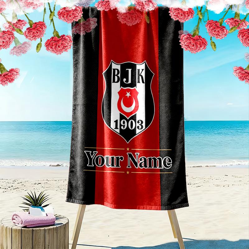 Name Custom Besiktas Print Beach Towel, Large Soft Quick Dry Towel for Beach Camping Swimming