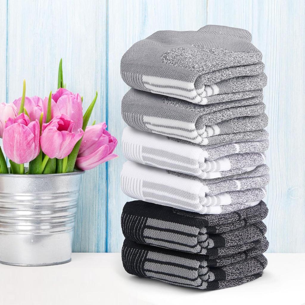 Высокое качество6 пар женских компрессионных носков для бега, толстые амортизирующие носки до щиколотки с низким вырезом, спортивные носки с полосатым дизайном, дышащий полиэстер, машинная