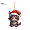 Рождественский кулон, милый мультяшный стиль, подвесной аксессуар со шнурком, акриловый рождественский кот, подвесное зеркало заднего вида