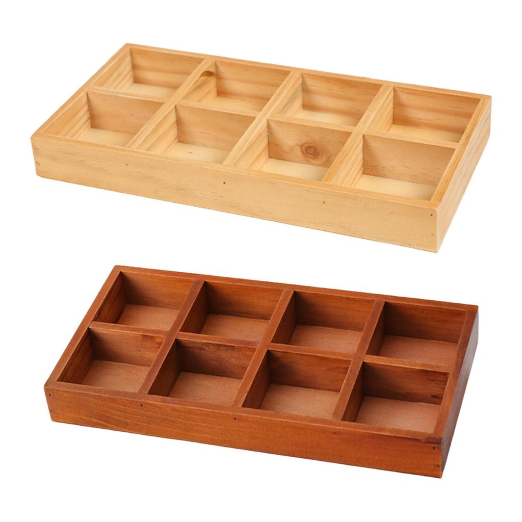 Wooden Divided Storage Box Sturdy Versatile Showcase Display Holder Practical 8 Grid for Mini Flowerpots Collectibles Jewelry