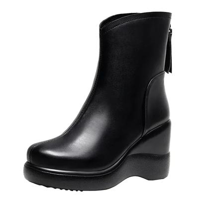 8 см Маленький размер 32-43 Винтажные туфли из натуральной кожи Женские ботильоны Зимние Туфли на высоком каблуке Клинья Меховые мотоботы