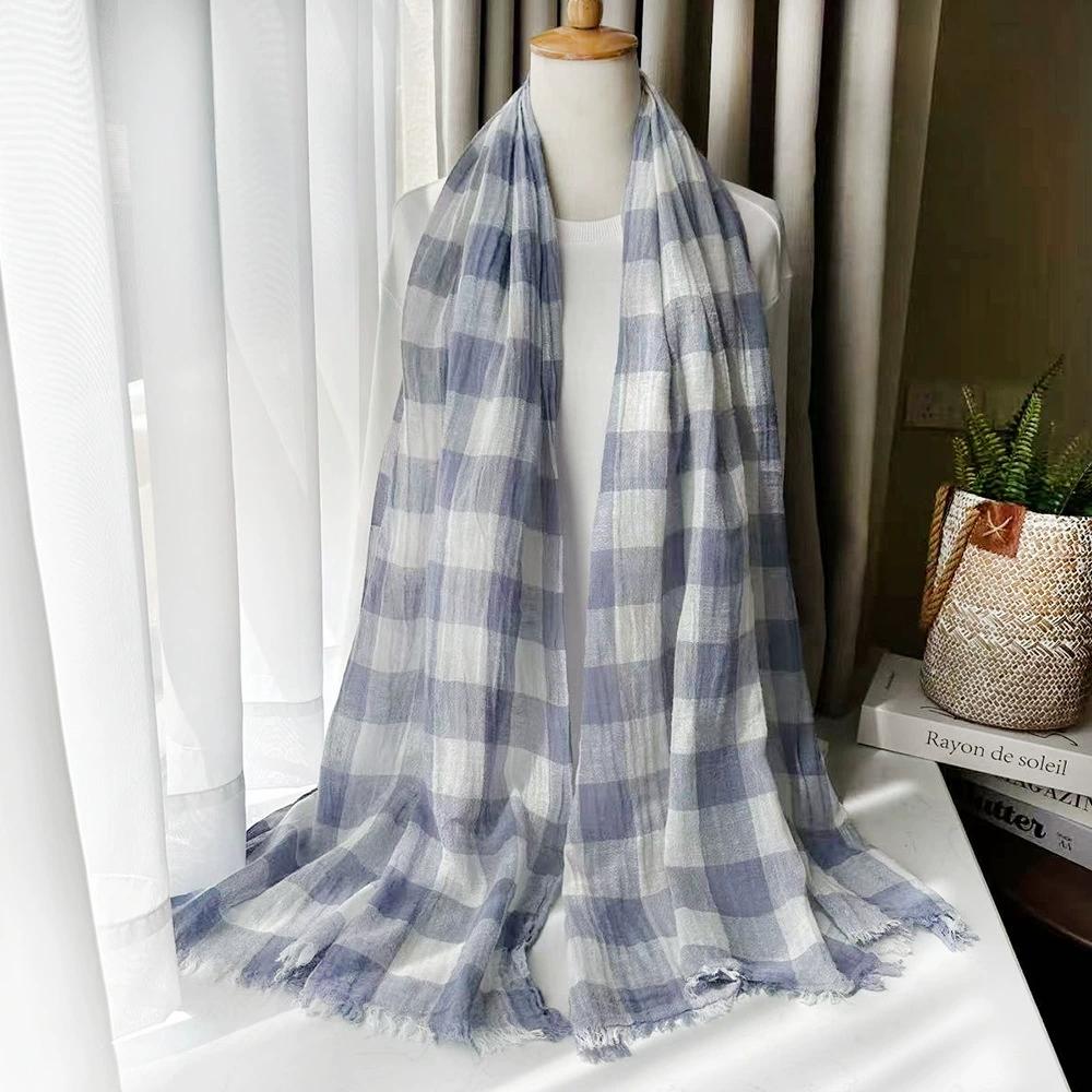 Japanese Literary Linen Scarf Classical Plaid Cotton and Linen Blend Scarf for Men and Women Neutral Unisex Retro Warm Scarves