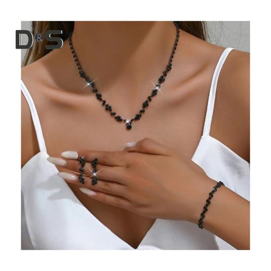 3 шт./комплект женский комплект ювелирных изделий горный хрусталь чокер висячие серьги браслет набор регулируемая удлинительная цепочка выпускной вечер невесты свадебные украшения