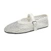 Fashion Summer Mesh Hollow Design Flat Shoes Women Luxury Rhinestone Decorated Mary Jane Shoes for Women Light Breathable Beach Sandals